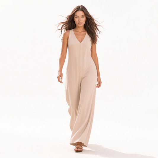 Mono Elegante Casual Holgado Pantalón Ancho Tela Fresca Moda Mujer En Tendencia