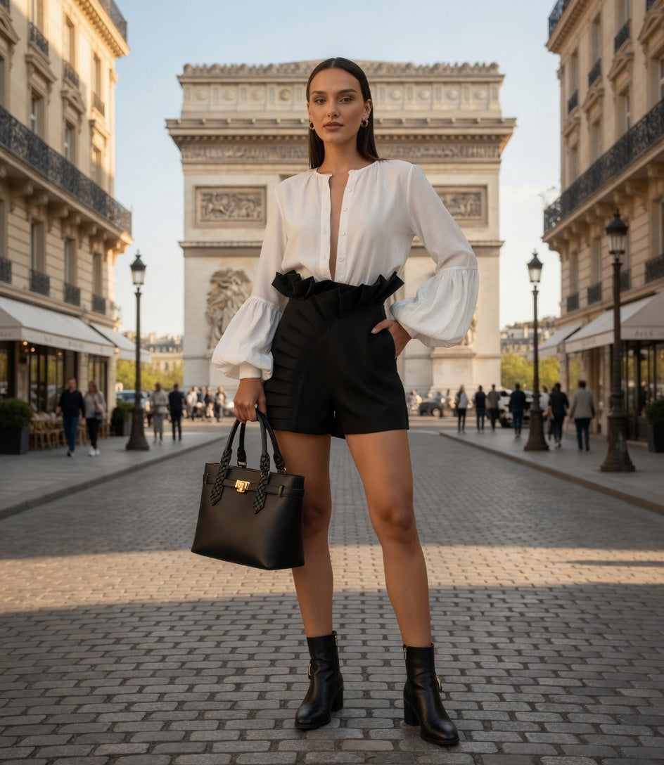 Pantalones Cortos Elegantes Con Volantes Para Mujer