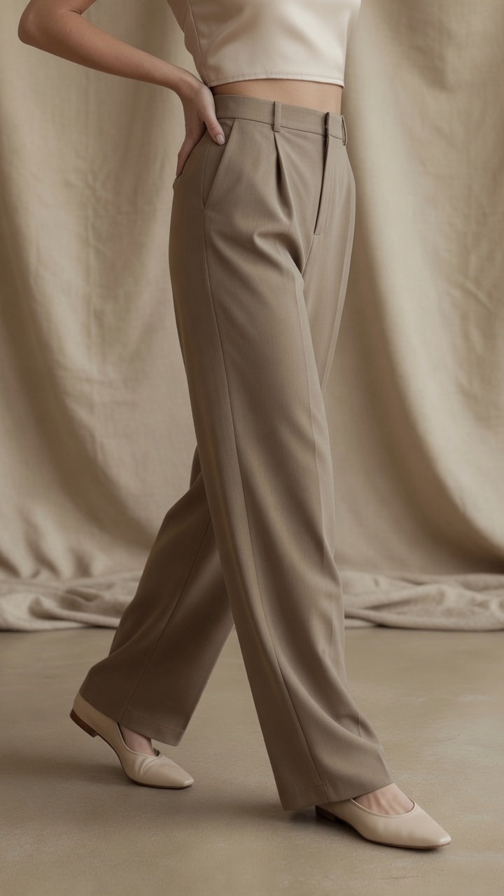 Pantalón Elegante Para Mujer Pierna Ancha Corte de Cintura Alta Casual Moda Mujer En Tendencia