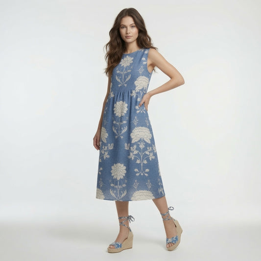 Vestido Midi Azul Largo  En Tendencia