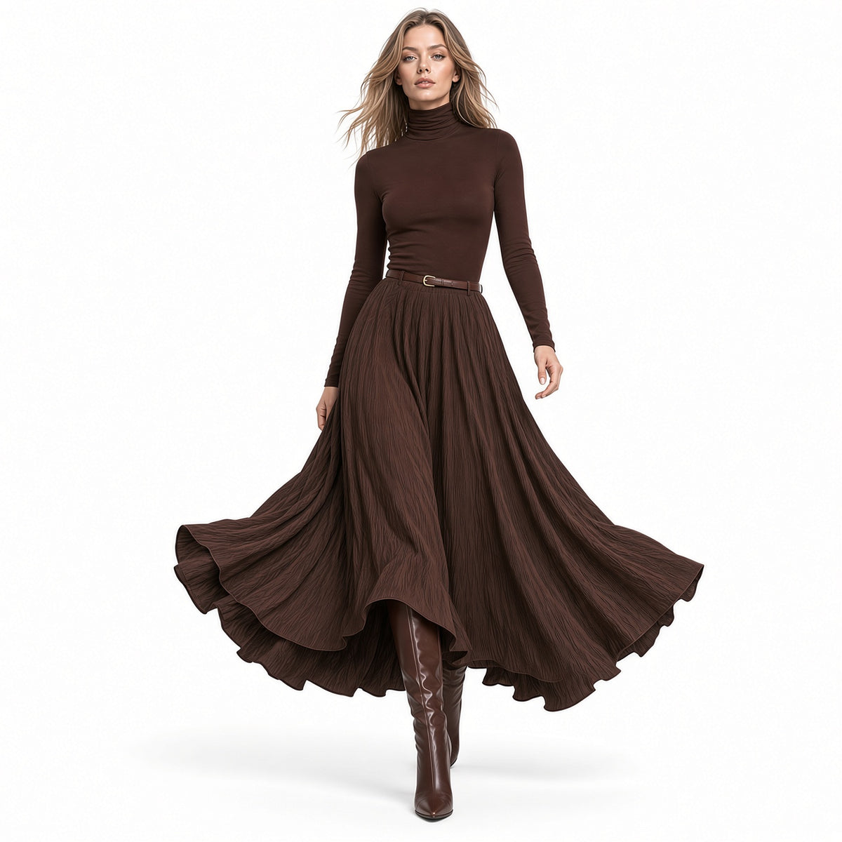Conjunto Elegante Top Y Falda Larga  De Pana Casual Formal Color Liso Moda Mujer En Tendencia