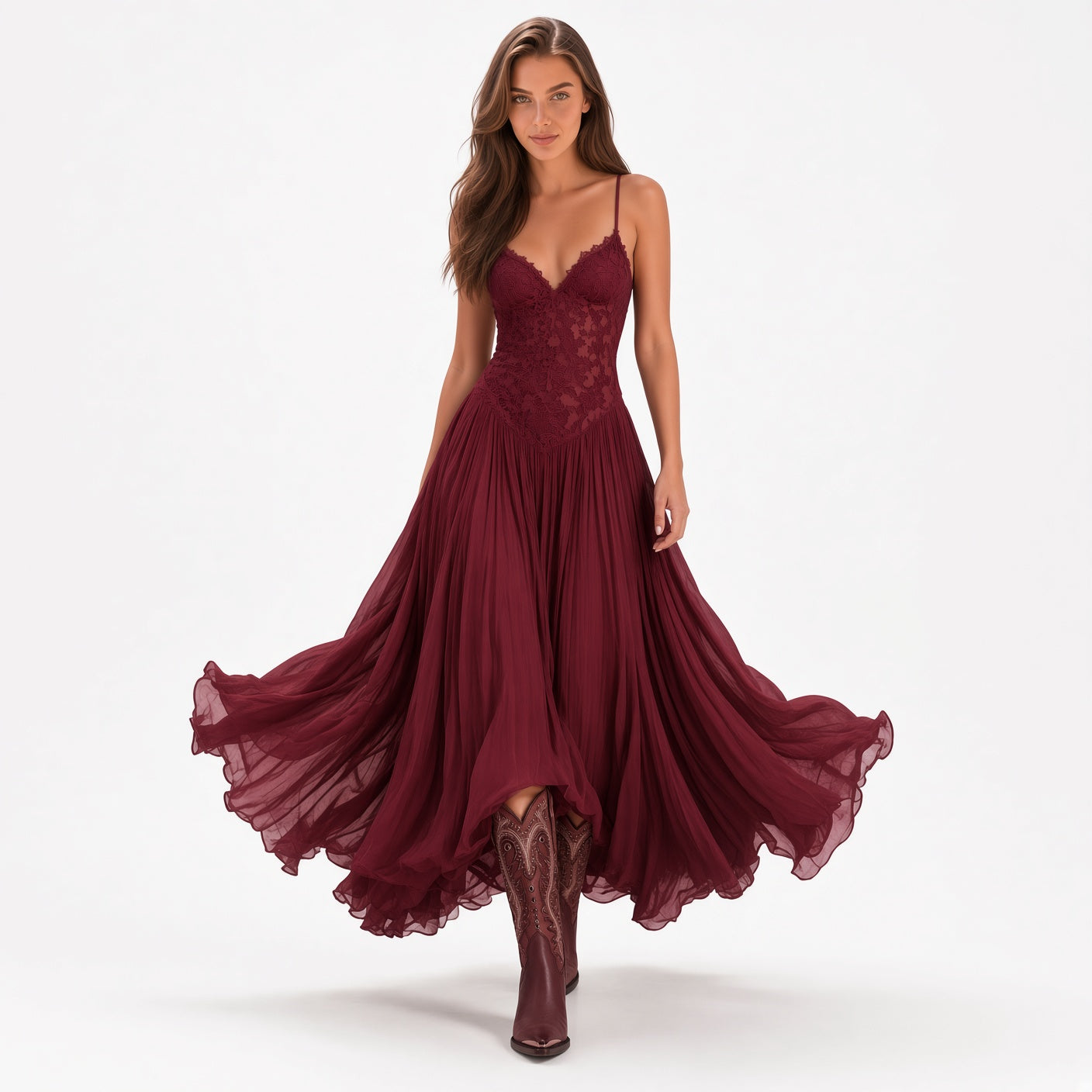 Vestido Elegante Largo Con Estampado Fino Con Tirantes Casual Moda Mujer En Tendencia