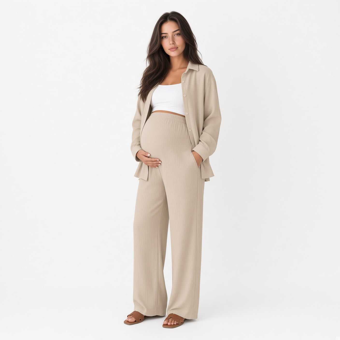 Conjunto Elegante Casual  Camisa Y Pantalón Holgado Pierna Ancha Fresco Moda Mujer En Tendencia