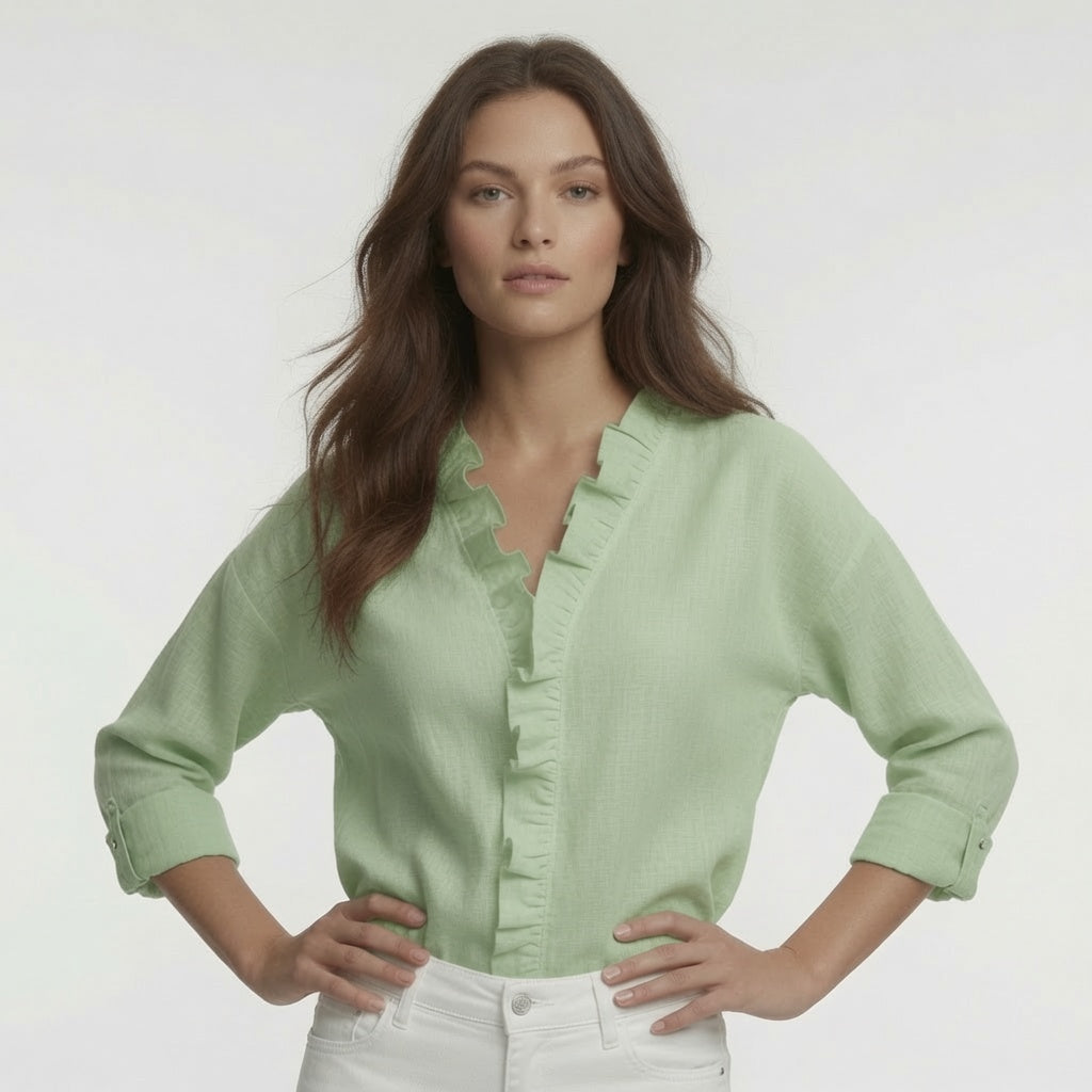 Blusa Para Mujer Con Cuello En V y Delicados Volantes Casual Formal En Tendencia / 4 Colores Mas.