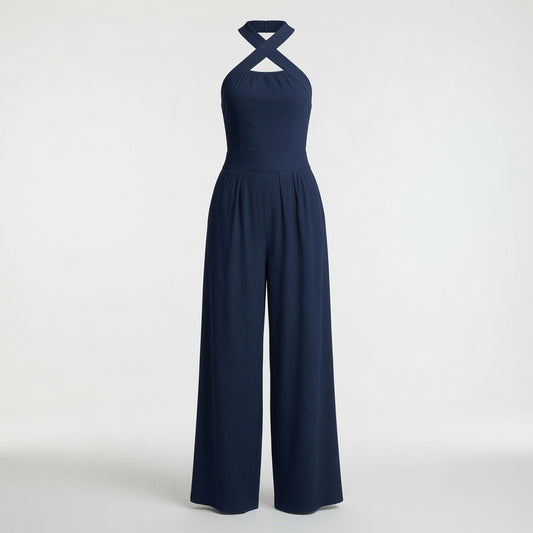 Elegante Mono Color Liso Con Cuello Halter Holgado en Pierna Moda Mujer En tendencia 3 Tonos Mas