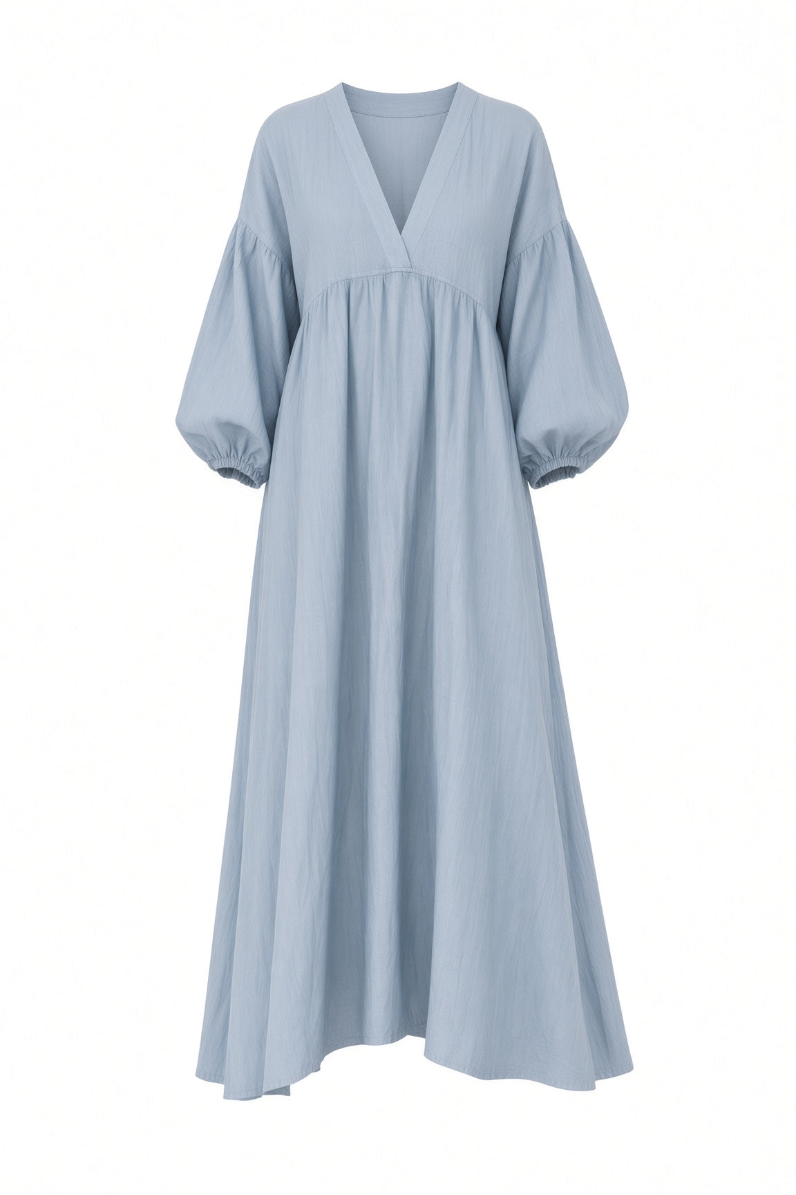 Vestido Elegante Largo Holgado Cuello V Mangas De Farol De Algodón Y Lino Tela Fresca Moda Mujer En tendencia