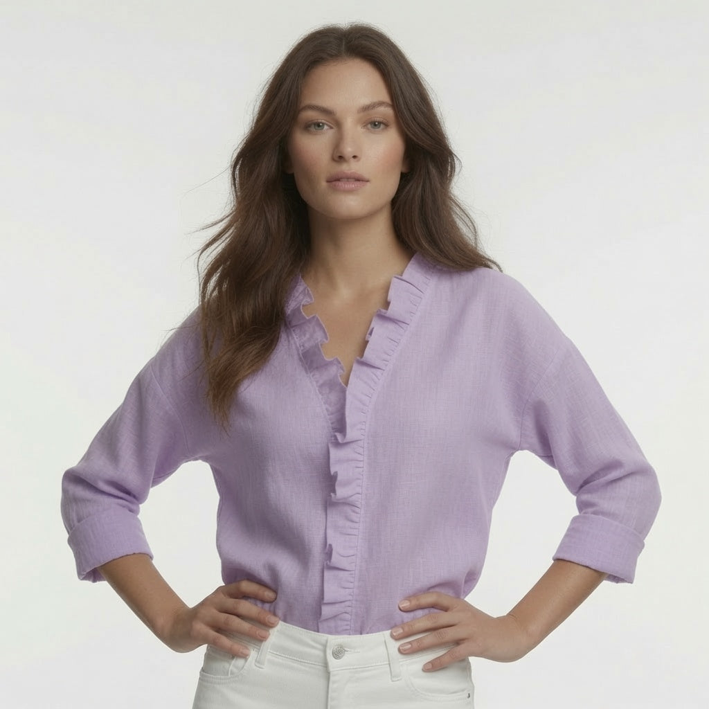 Blusa Para Mujer Con Cuello En V y Delicados Volantes Casual Formal En Tendencia / 4 Colores Mas.