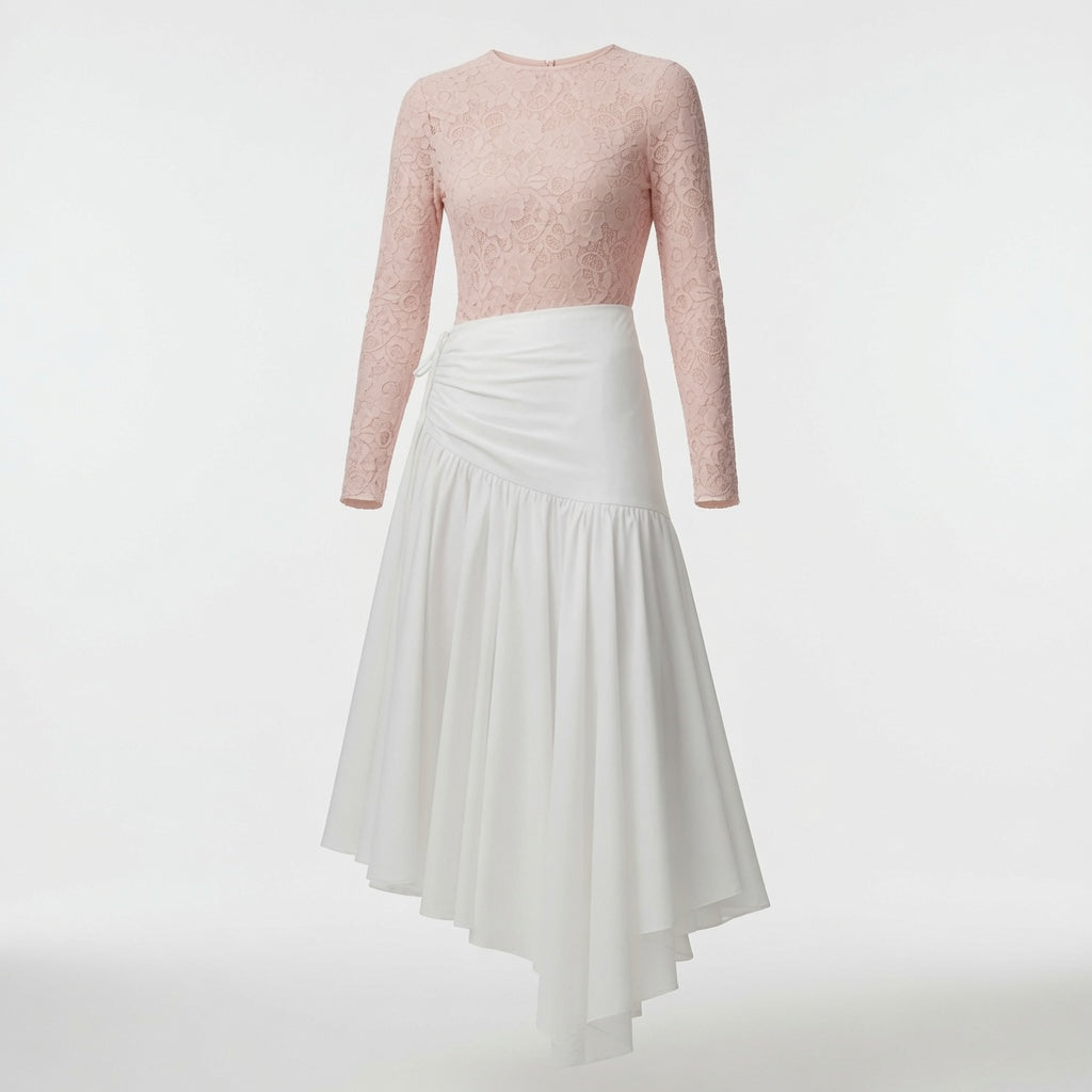 Conjunto Elegante Top De Encaje Rosa y Falda larga Blanca Moda Mujer En Tendencia.