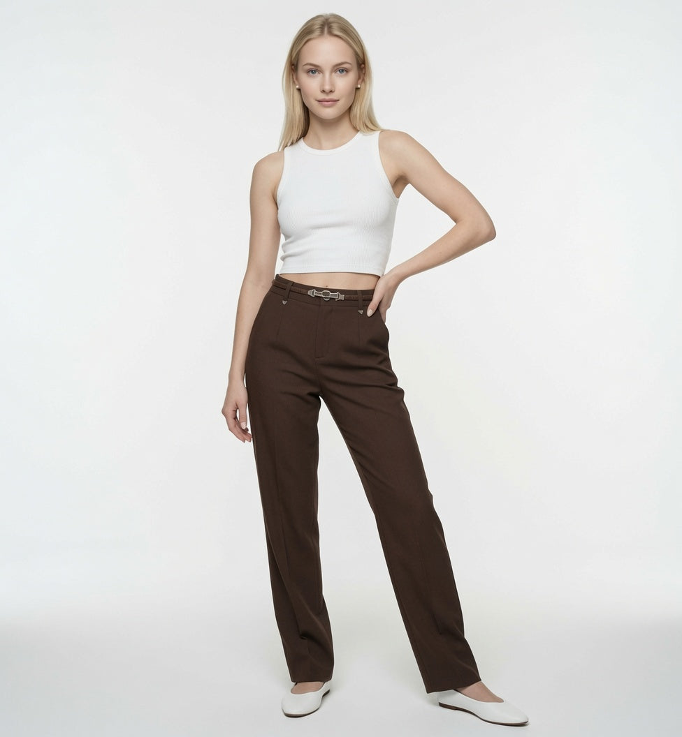 Pantalón Elegante De Traje Para Mujer Pantalones Rectos De Cintura Alta Casual Formal Moda Mujer  En Tendencia
