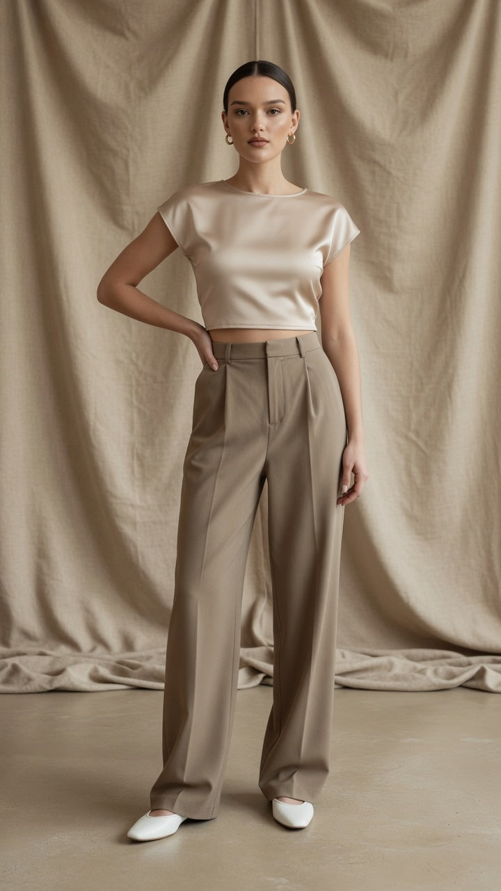 Pantalón Elegante Para Mujer Pierna Ancha Corte Recto De Cintura Alta Casual Moda En Tendencia