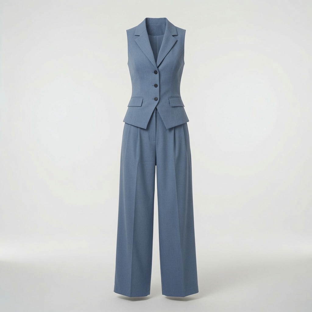 Conjunto Elegante Top Sin Mangas y Pantalón Recto Casual Formal Moda Mujer En Tendencia 2 Tonos Mas
