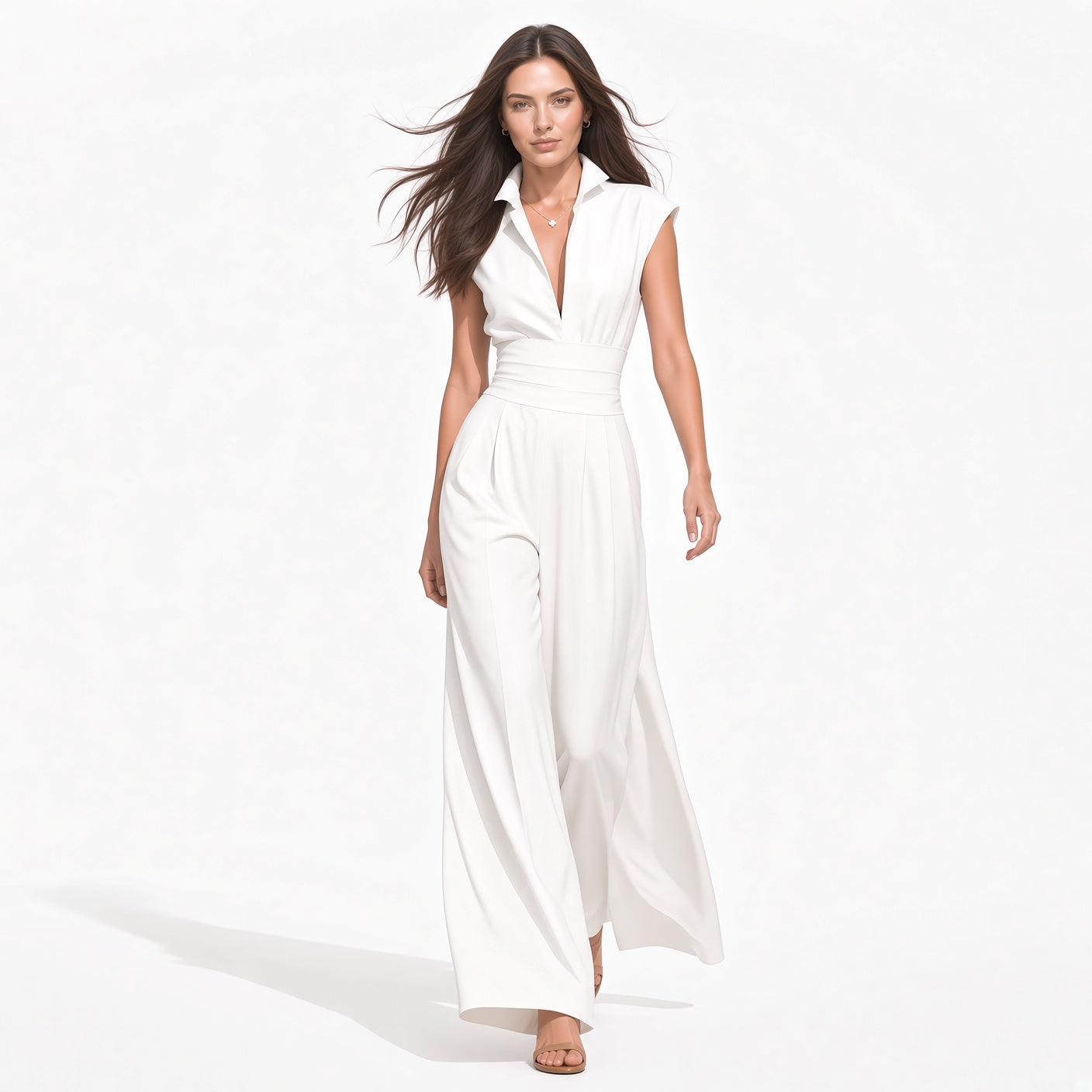 Mono Elegante Casual Cintura media Holgado Pierna Ancha Tela Poliéster Moda Mujer En Tendencia