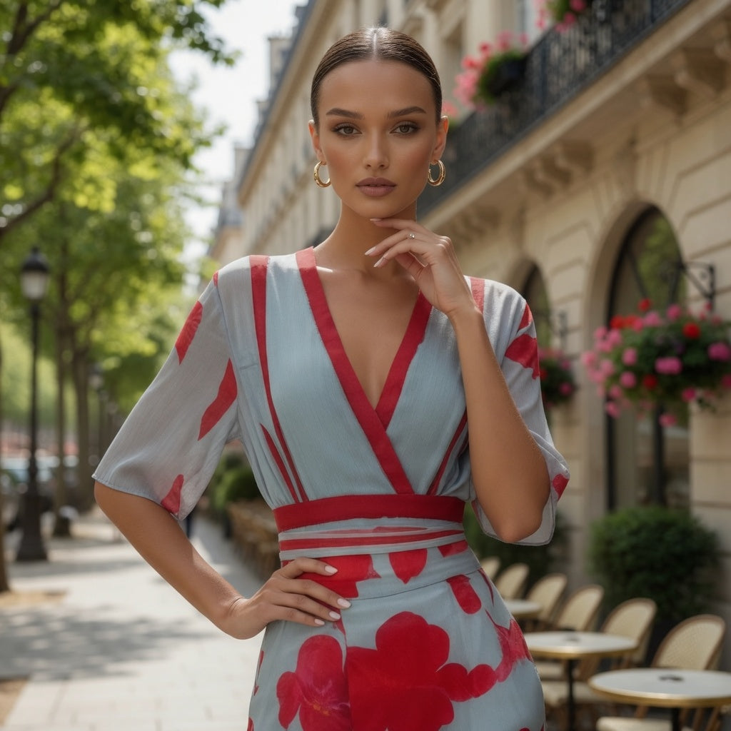 Vestido Largo Casual Formal Rojo Con Gris En Tendencia
