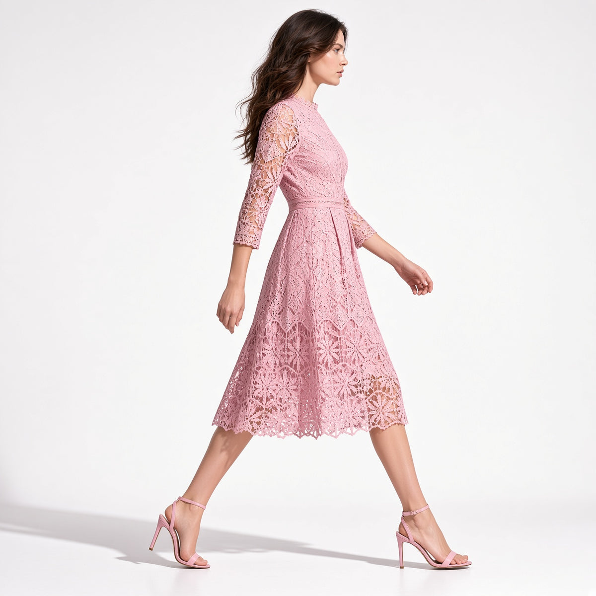 Vestido Elegante Largo Manga Larga Entallado Con Aberturas Cordones Estampado Casual Formal Moda Mujer En Tendencia