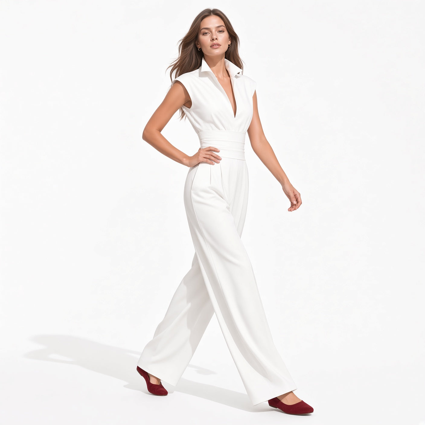Mono Elegante Casual Cintura media Holgado Pierna Ancha Tela Poliéster Moda Mujer En Tendencia