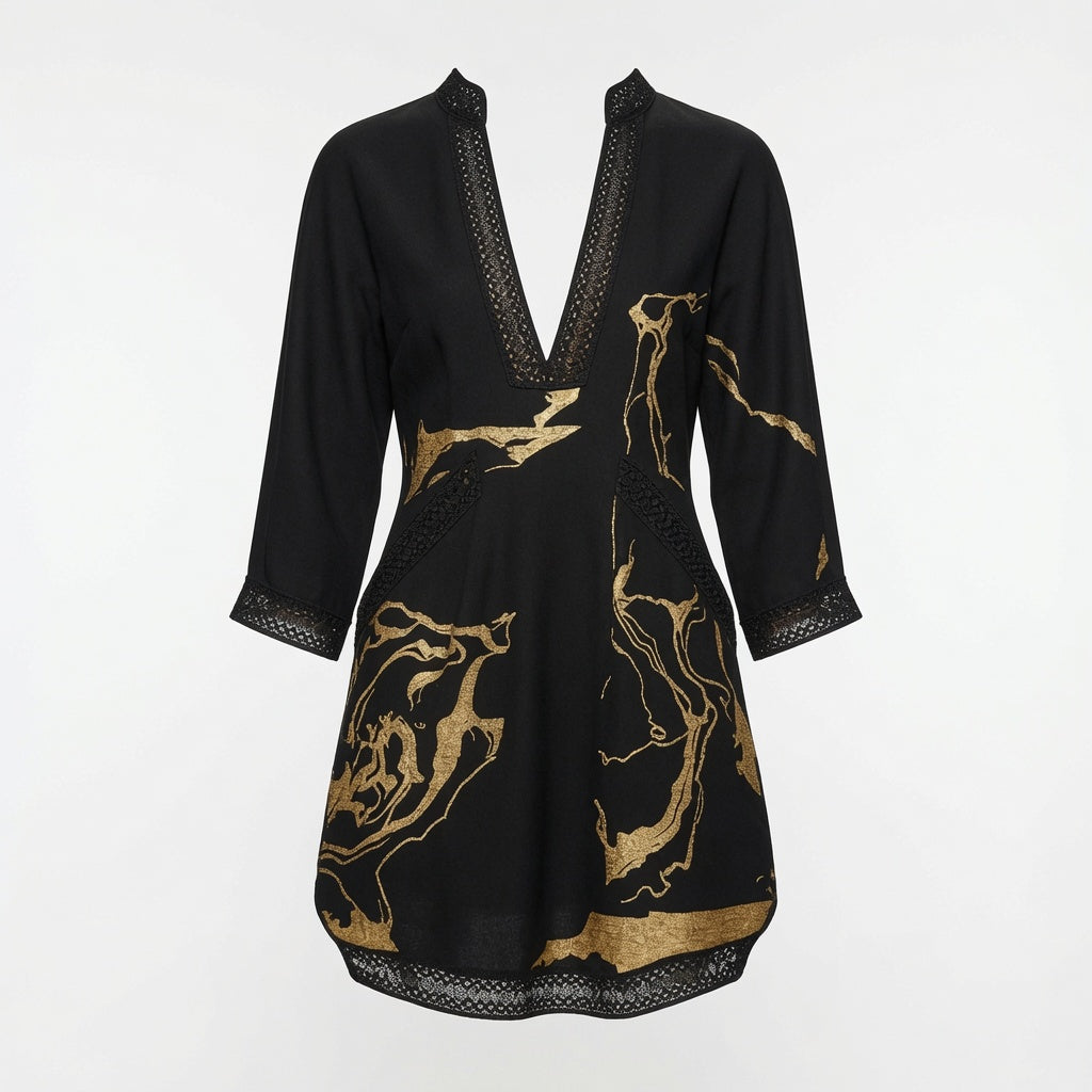 Vestido Corto Elegante Para Evento Con Escote En V Estampado Con Encajes Moda Mujer En Tendencia 3 Tonos Mas