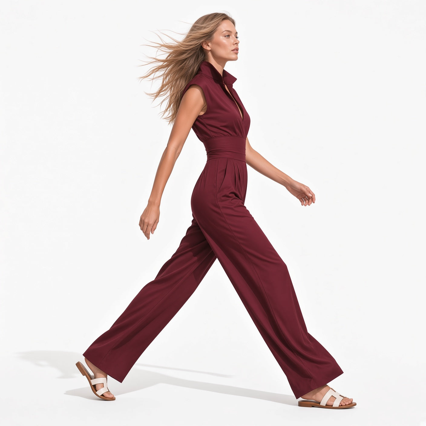 Mono Elegante Casual Cintura Media Pantalón Holgado Pierna Ancha Tela Poliéster Moda Mujer En Tendencia