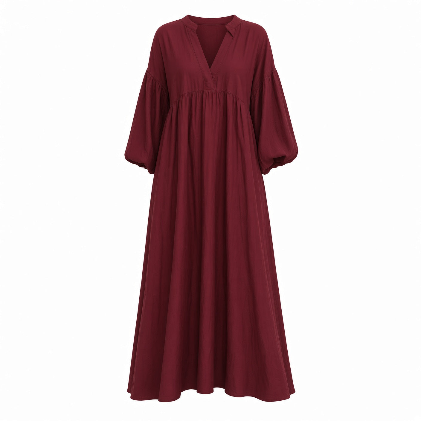 Vestido Elegante Largo Casual Cuello V De Algodón y Lino Tela fresca Mangas De Farol Moda Mujer En Tendencia