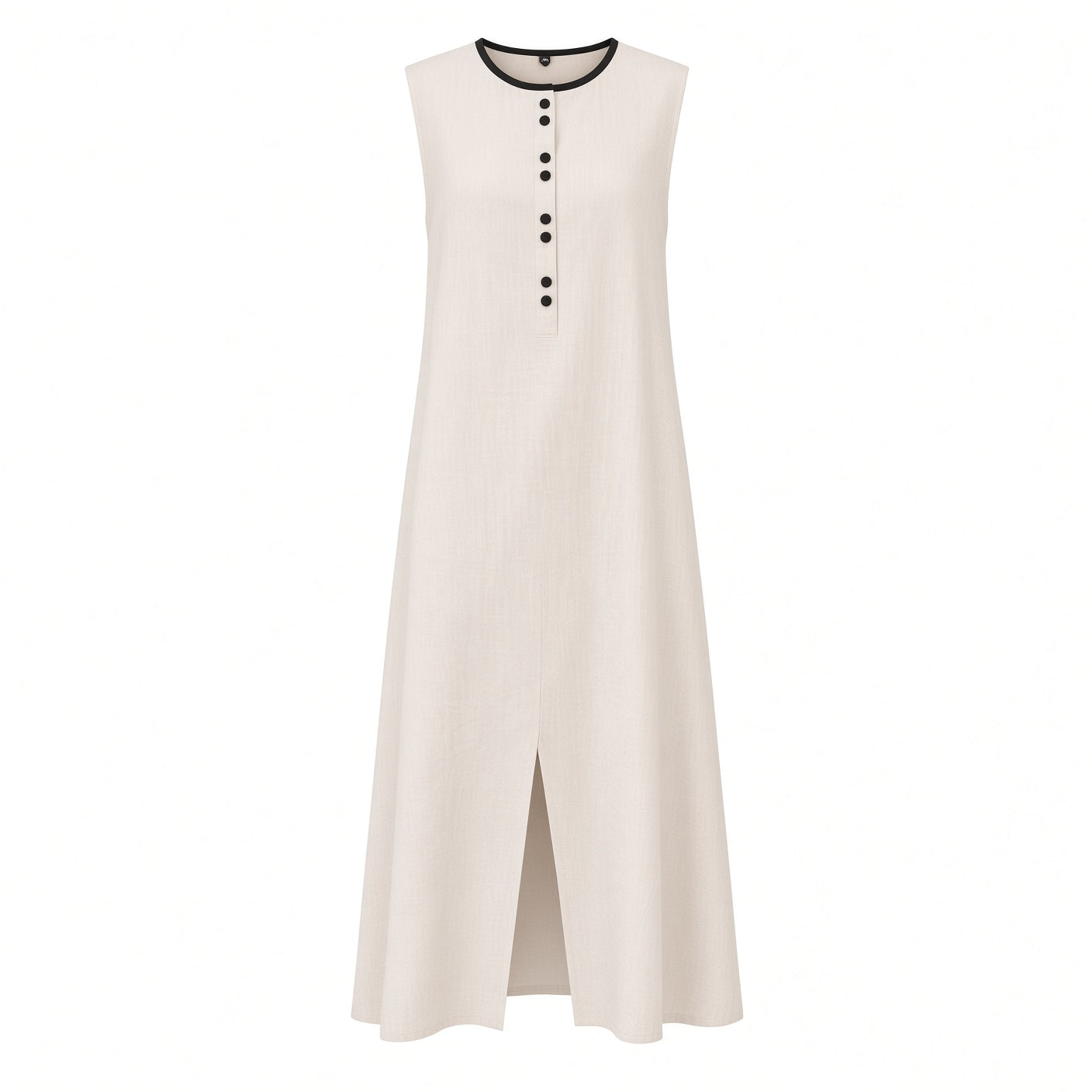 Vestido Elegante Sin Mangas Con Cuello Redondo y Franjas De Color De Algodón y Lino Fresco Moda Mujer En tendencia