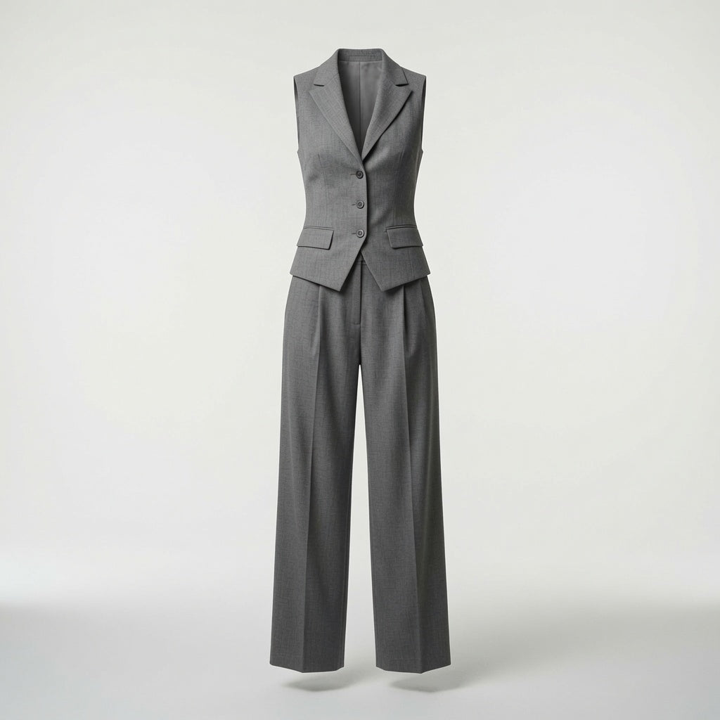 Conjunto Elegante Para Mujer Top Sin Mangas Y Pantalón Recto Casual Formal Moda Mujer 2 Tonos Mas