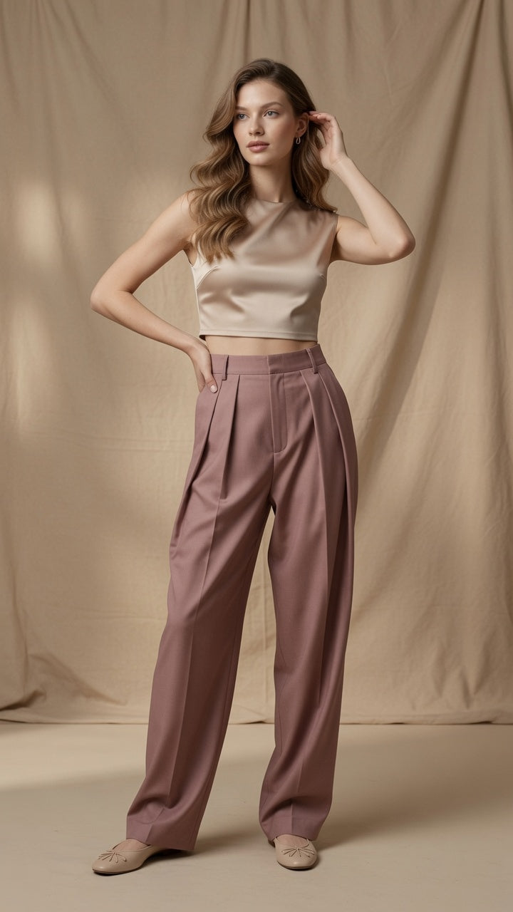 Elegante Pantalón de Traje De Cintura Alta Holgados y De Pierna Ancha Moda Mujer En Tendencia