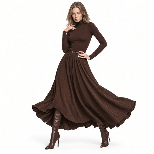 Conjunto Elegante Top Y Falda Larga  De Pana Casual Formal Color Liso Moda Mujer En Tendencia