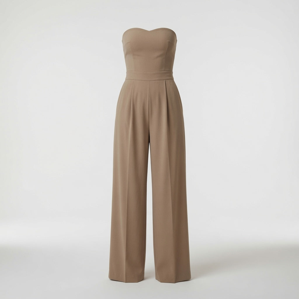 Mono Elegante Sin Tirantes Con Bolsillos En Color Liso Cintura Alta Corte Recto Moda Mujer En Tendencia 2 Tonos Mas