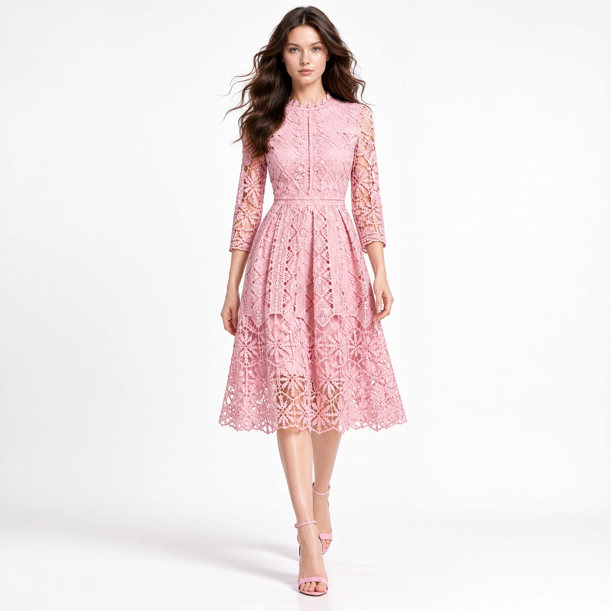 Vestido Elegante Largo Manga Larga Entallado Con Aberturas Cordones Estampado Casual Formal Moda Mujer En Tendencia