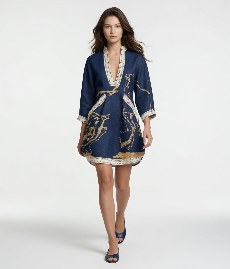 Vestido Corto Elegante Para Evento Con Escote En V Estampado Con Encajes Moda Mujer En Tendencia 3 Tonos Mas