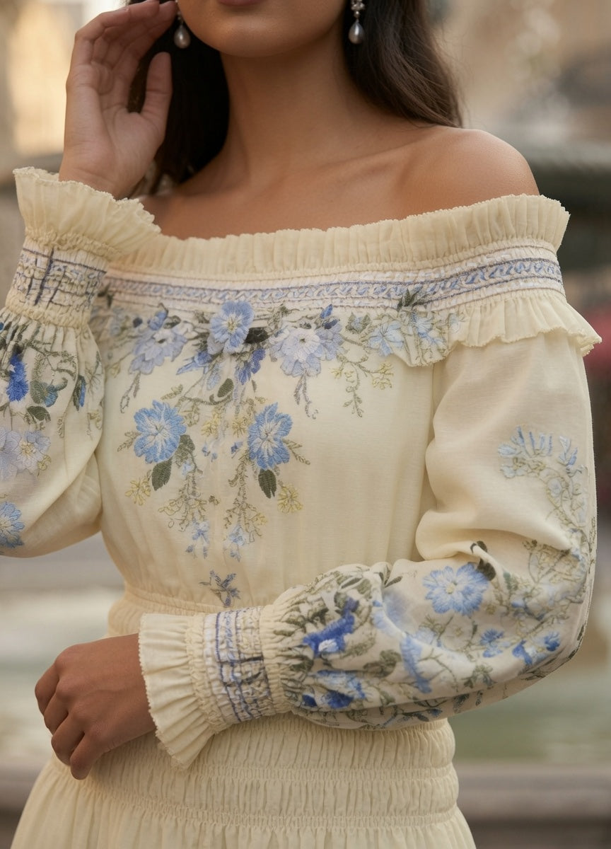 Vestido Elegante Corto Con Manga Larga Con Cuello Descubierto Con Estampado Floral Moda Mujer En Tendencia