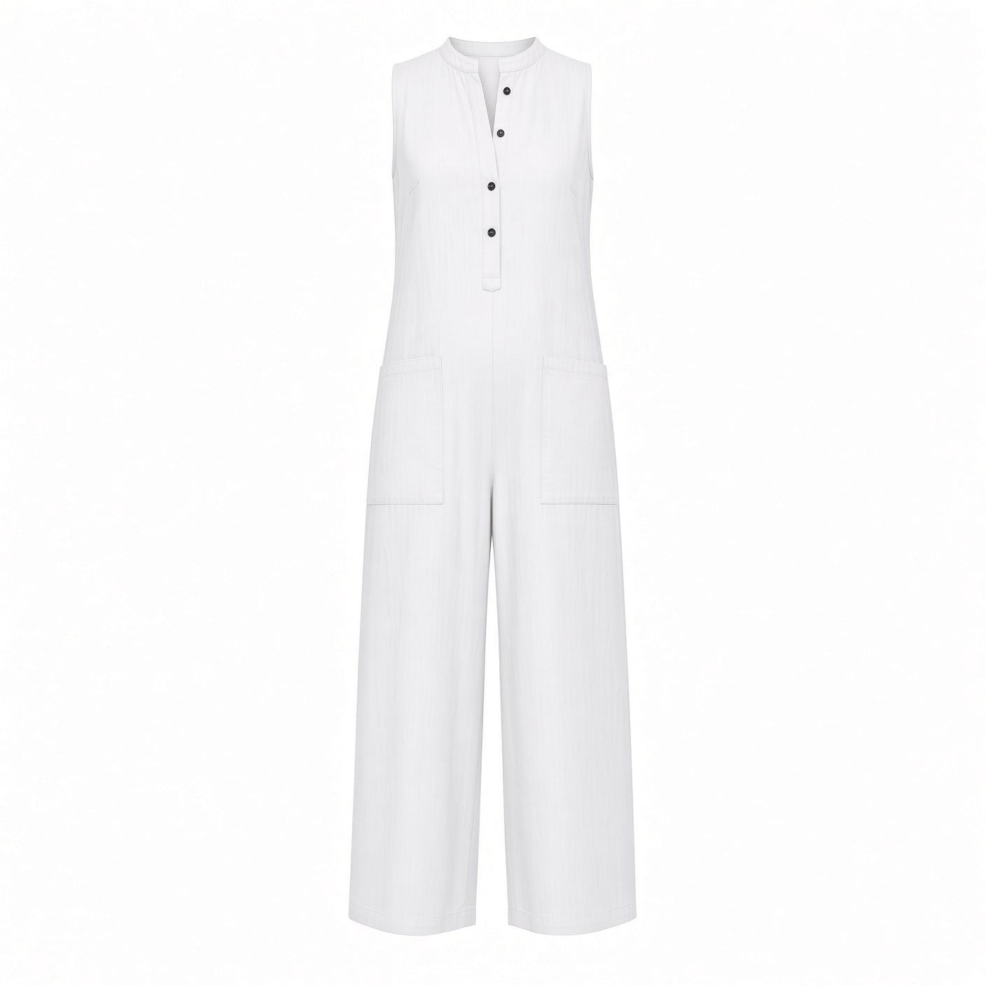 Elegante Mono Casual En Color Liso Holgado Pierna Ancha Sin Mangas Con Botones Fresco Moda Mujer En Tendencia