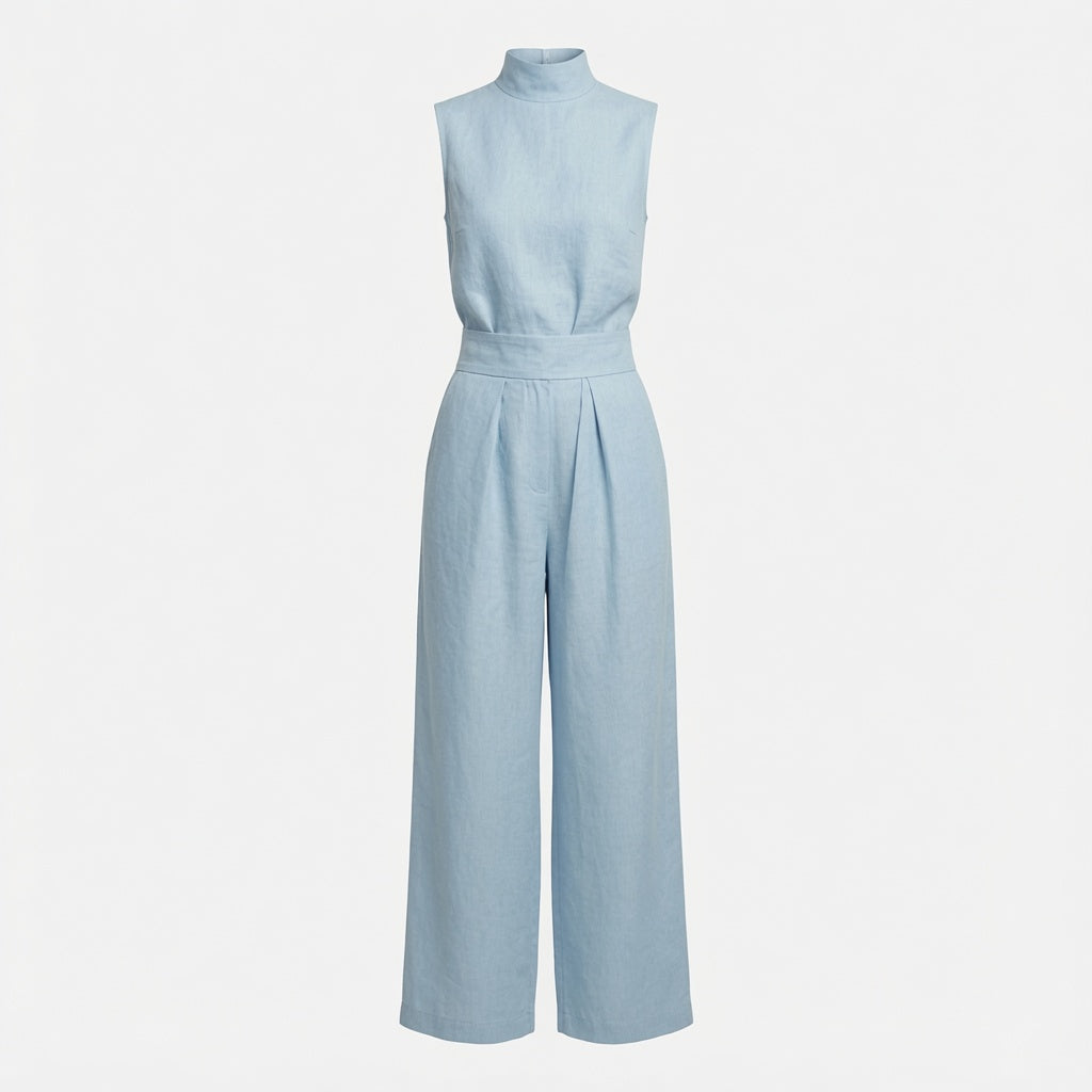 Conjunto de Blusa sin Mangas y Pantalón de Pierna Ancha de Algodón y Lino para Mujer - Estilo Minimalista