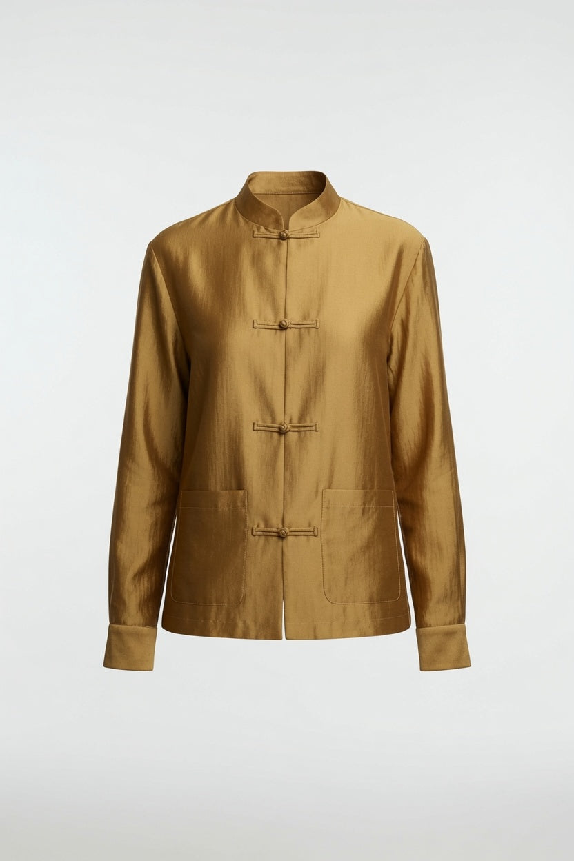 Blusa De Mujer Estilo Chino Cuello Redondo Con Botones Con Nudo De Cuerda Moda Mujer En Tendencia 2 Tonos Mas