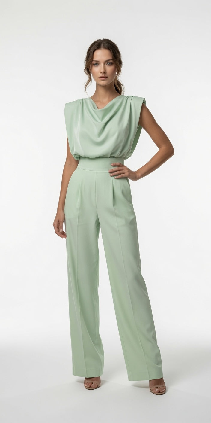 Elegante Mono De Mujer De Color Liso Con Tirantes Asimétricos y Pierna Recta Moda Mujer En Tendencia 4 Tonos Mas