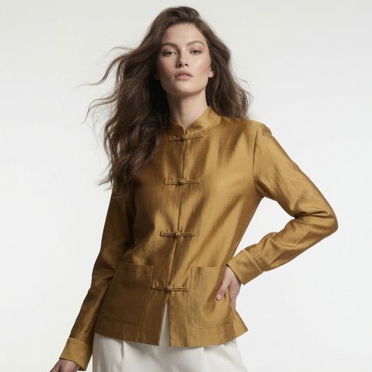Blusa De Mujer Estilo Chino Cuello Redondo Con Botones Con Nudo De Cuerda Moda Mujer En Tendencia 2 Tonos Mas
