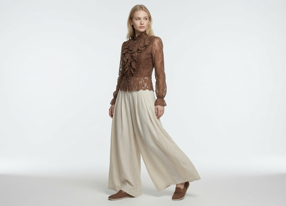 Blusa Elegante Casual Formal Manga Larga, Bordado y Volantes Moda En Tendencia Mujer, Un Tono Mas.