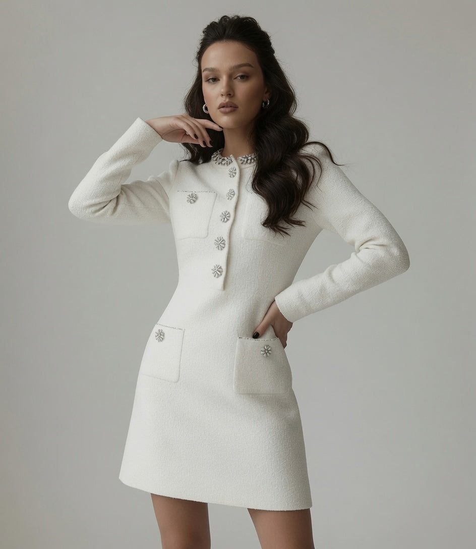 Vestido Elegante Midi Corto Punto Blanco Midi Casual Formal Moda Mujer En Tendencia