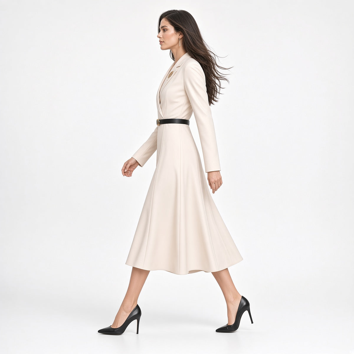 Elegante Vestido De Longitud Media Manga Larga Diseño Cintura Ajustada De Punto Casual Forma Moda Mujer En Tendencia