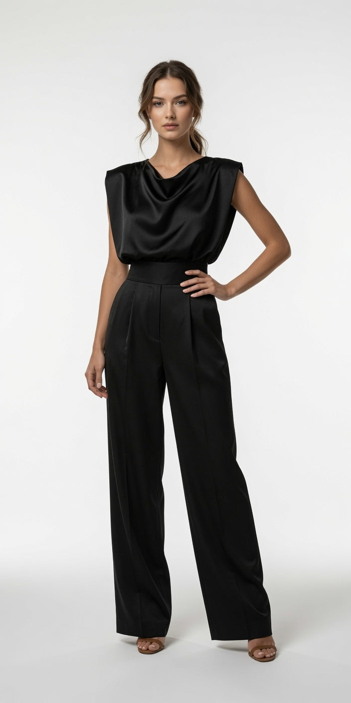 Elegante Mono De Mujer De Color Liso Con Tirantes Asimétricos y Pierna Recta Moda Mujer En Tendencia 4 Tonos Mas
