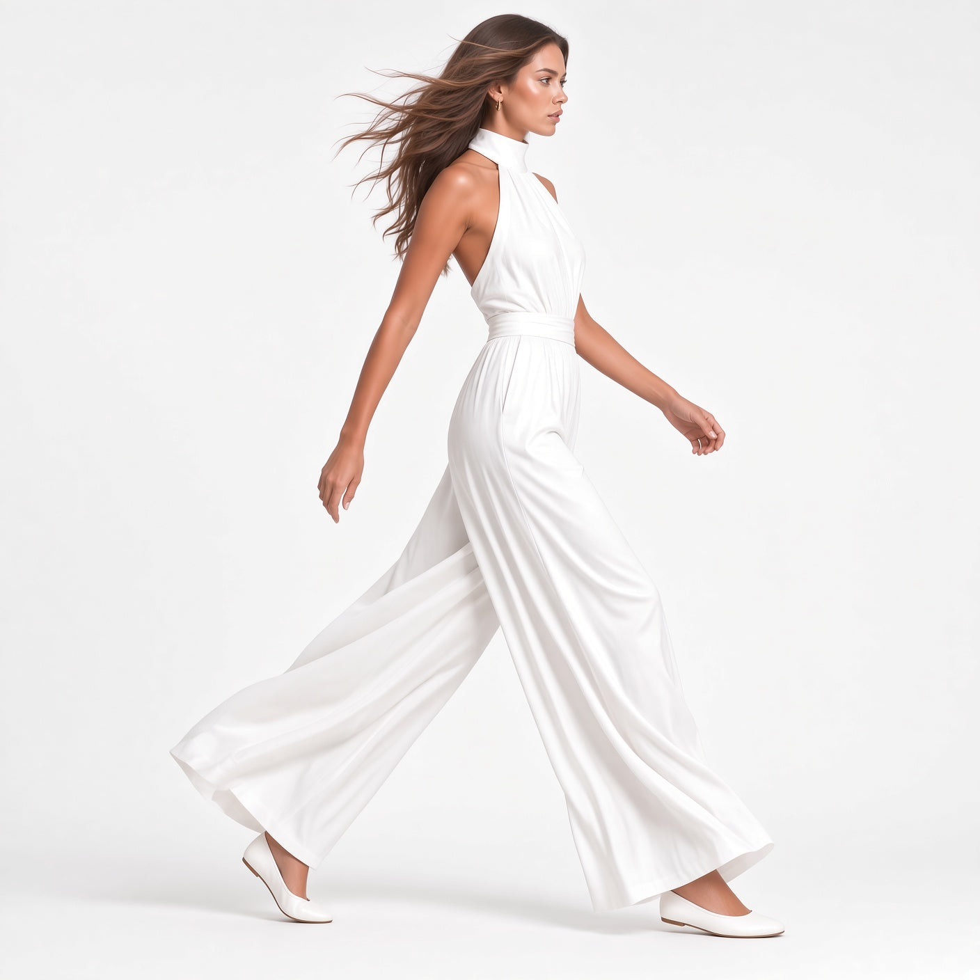 Mono Elegante Casual Holgado Pierna Ancha Sin Mangas Espalda Descubierta Moda Mujer En Tendencia