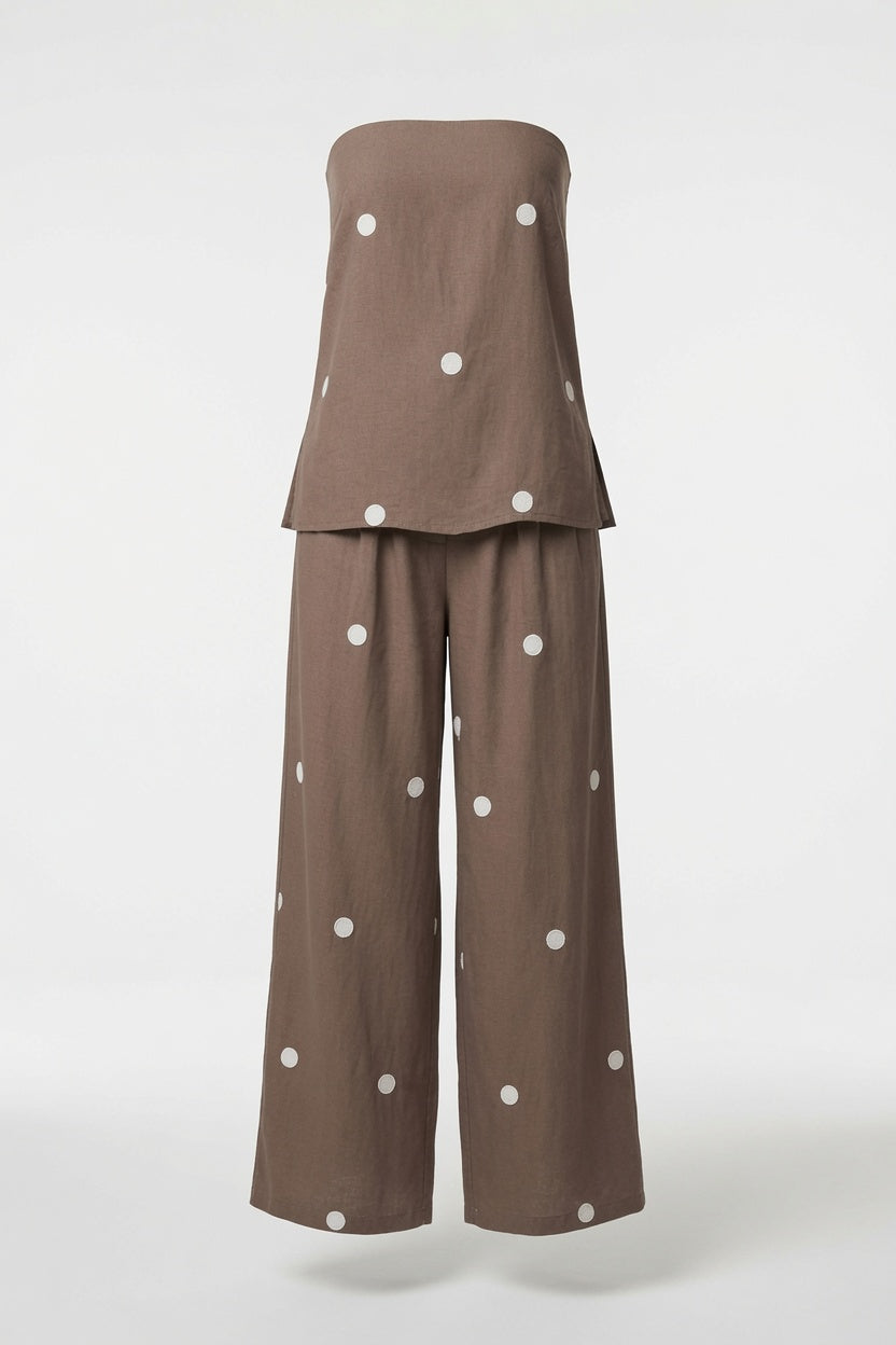 Conjunto Elegante Top Con Tirantes y Pantalón De Pierna Ancho Tipo Mediterráneo Moda Mujer En Tendencia