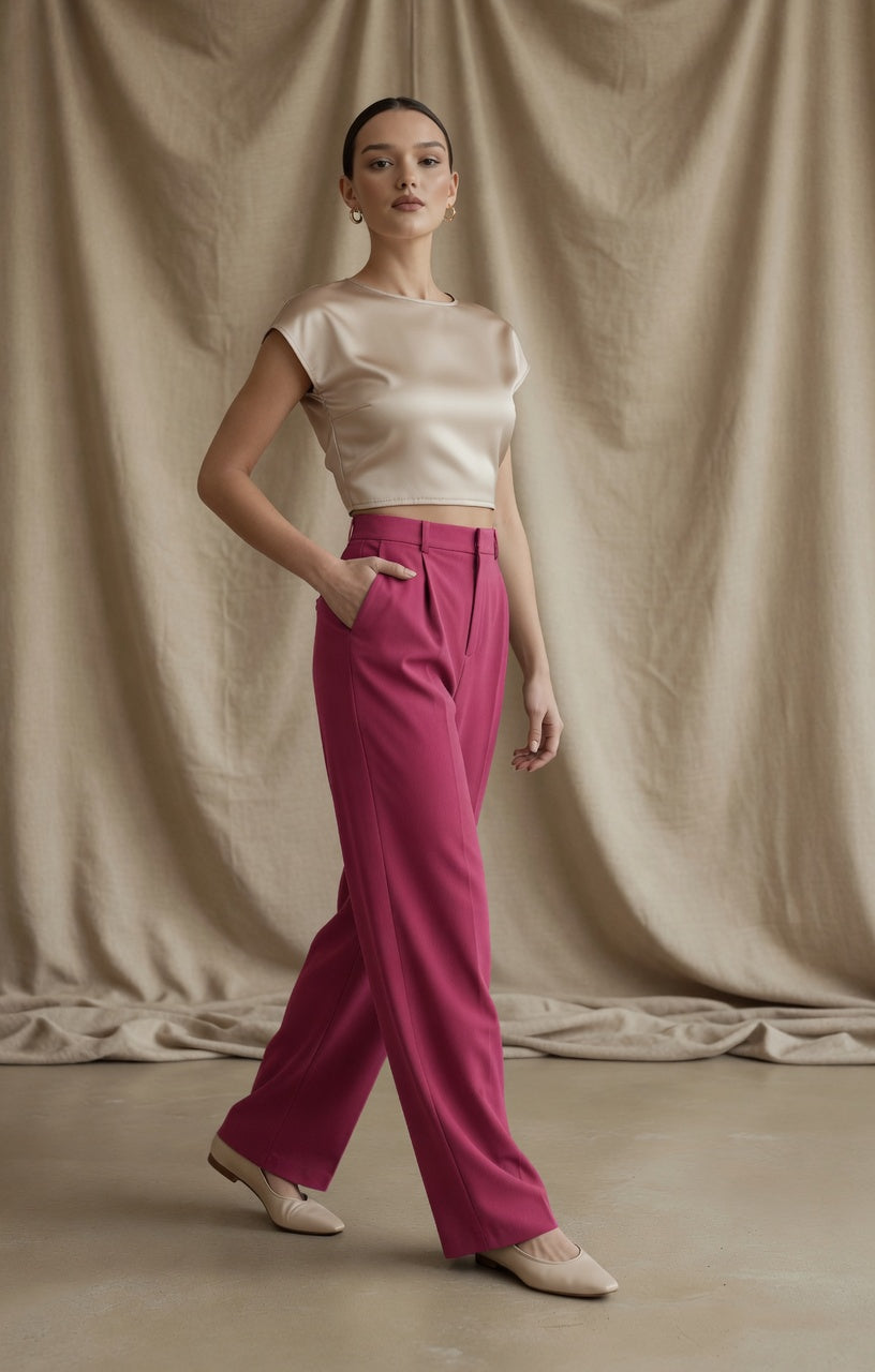 Pantalón Elegante Para Mujer Pierna Ancha Corte de Cintura Alta Casual Moda Mujer En Tendencia