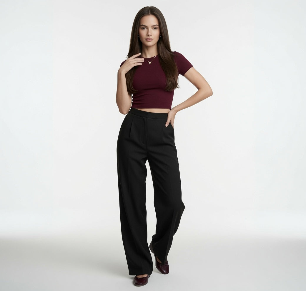 Pantalón Elegante Para Mujer Pierna Ancha Corte Recto De Cintura Alta Casual Moda En Tendencia