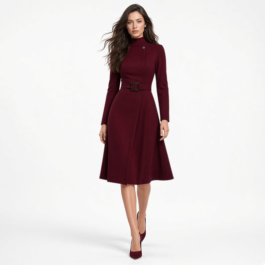 Vestido Elegante Cuello Alto Cintura Alta Casual Formal Color Solido Moda Mujer En Tendencia