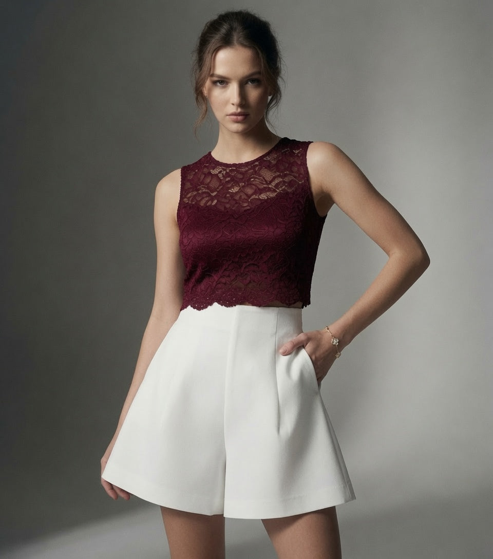 Elegante Shorts / Pantalón Corto Para Mujer Casual Cintura Alta Pierna Ancha De Gasa Moda Mujer En Tendencia 1 Tono Mas