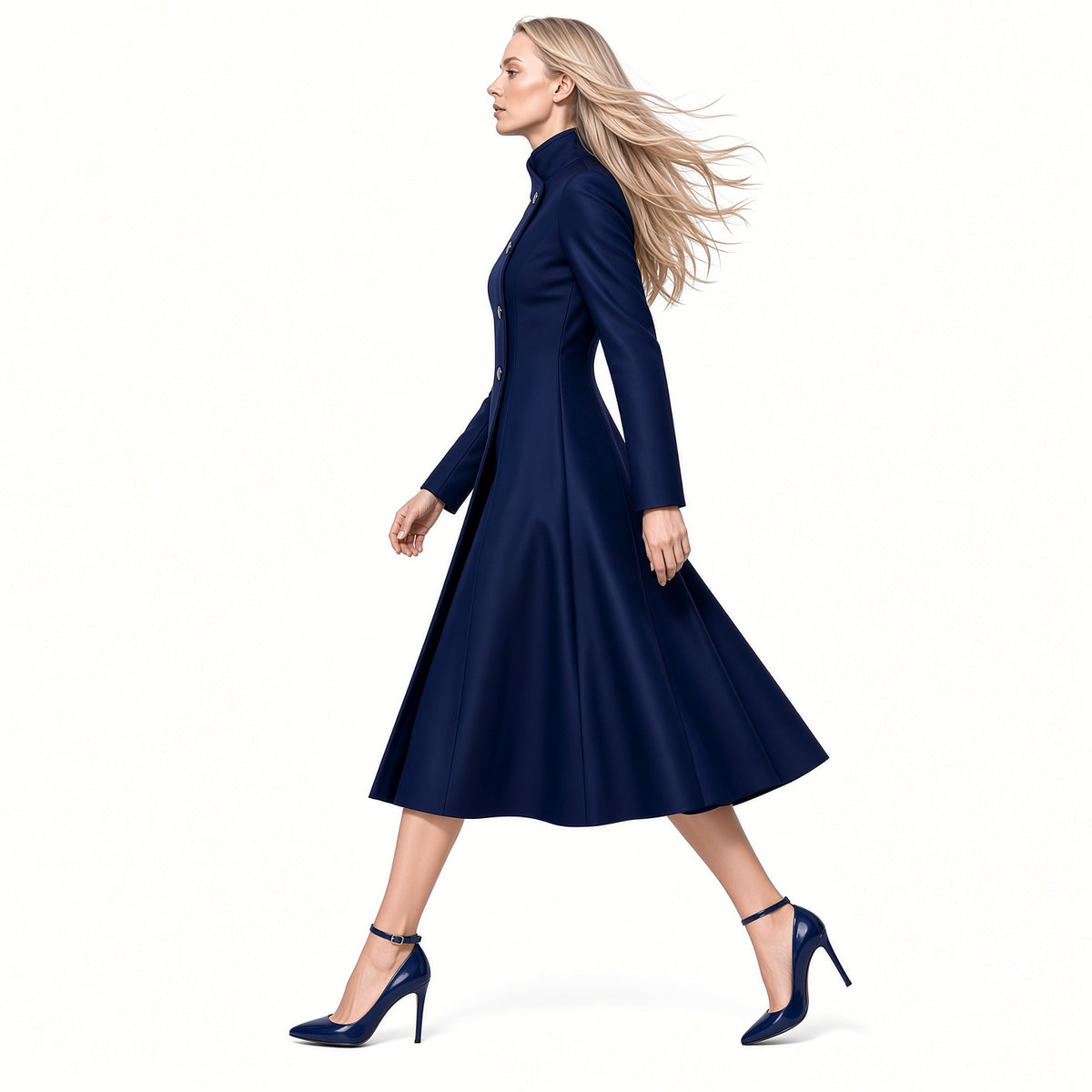 Elegante Vestido Largo Manga Larga Asimétrico Cuello Alto Color Solido Casual Formal Moda Mujer En Tendencia