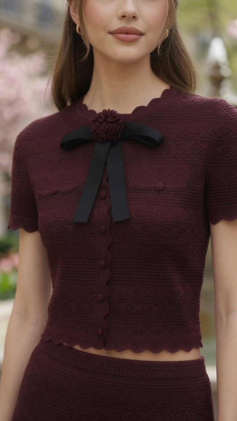 Conjunto De Top y Falda Corta Elegante Con Lazo Decorativo Moda Mujer En Tendencia.