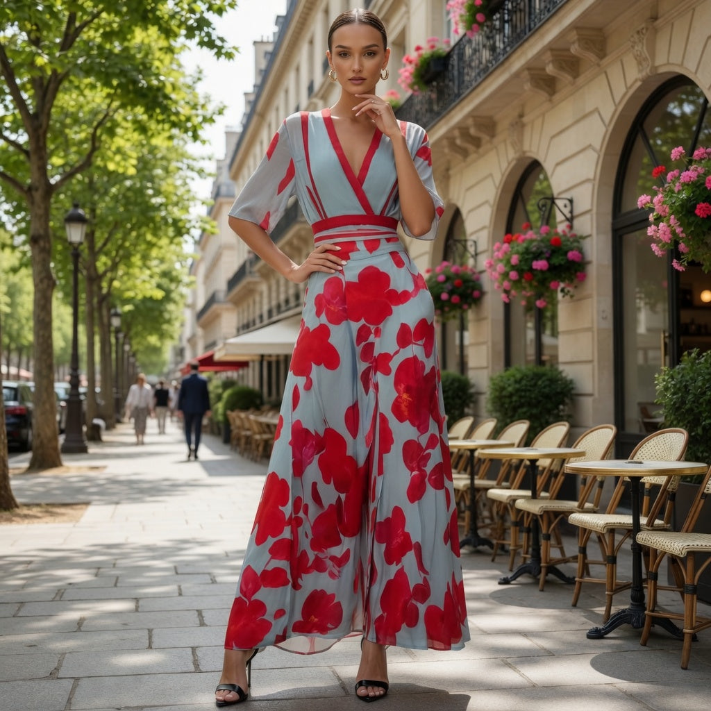 Vestido Largo Casual Formal Rojo Con Gris En Tendencia
