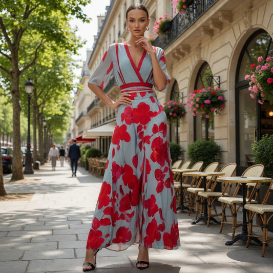 Vestido Largo Casual Formal Rojo Con Gris En Tendencia