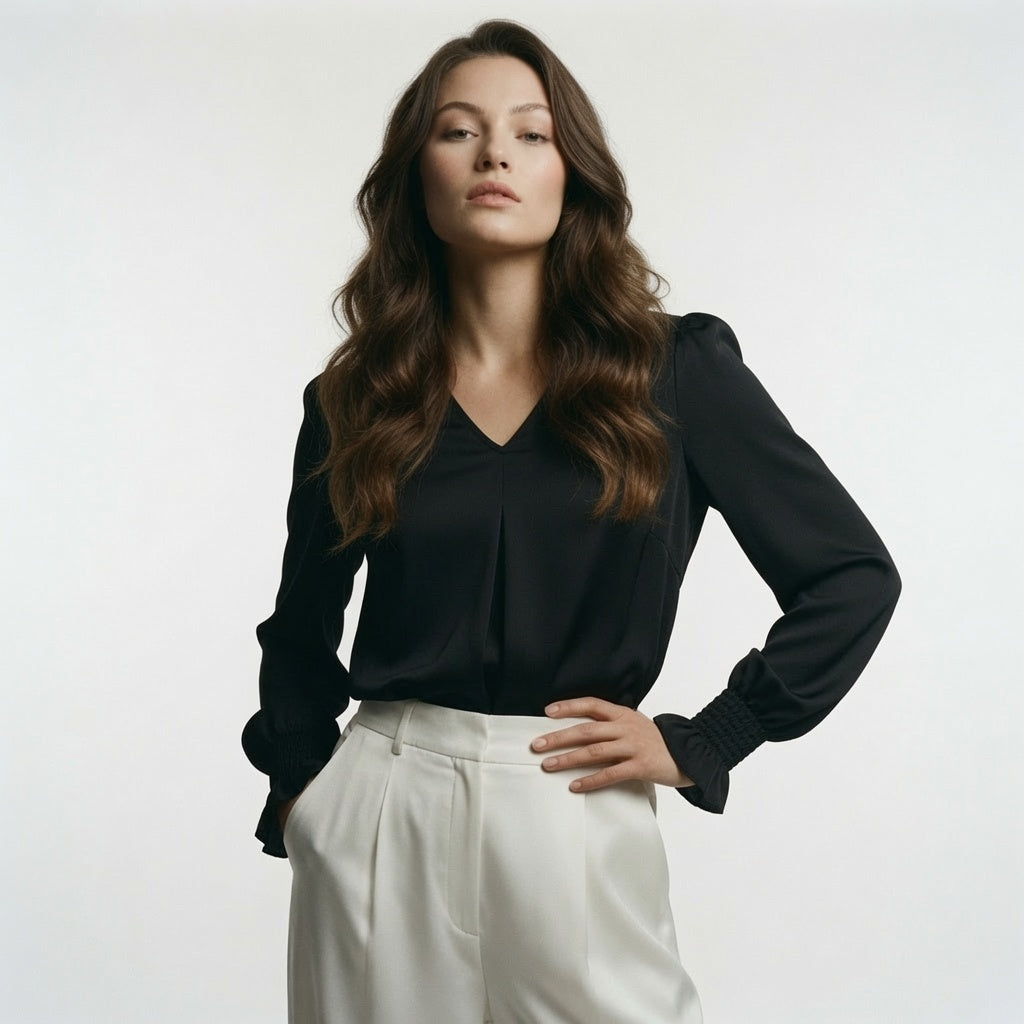 Blusa Para Mujer Con Cuello En V y Delicados Volantes Casual Formal En Tendencia / 4 Colores Mas.